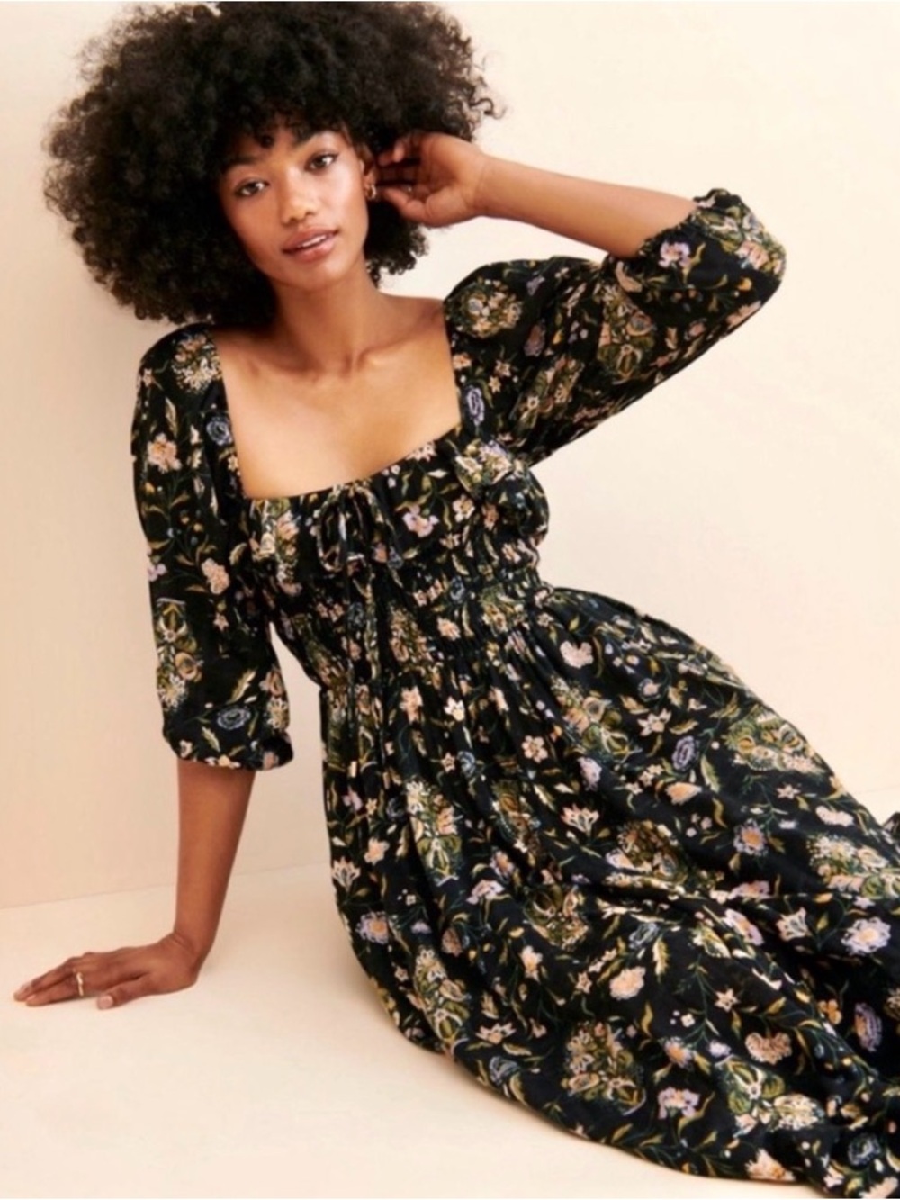 Free People Oasis Floral Printed Midi Dress in Black $168 - Picture 7 of 8